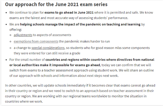 2021CIE大考更新考试信息新增夏季Alevel学员豁免成绩政策内容图片_2