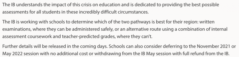 2021中国IB考试会取消吗，学校将根据地区政策自主选择内容图片_2