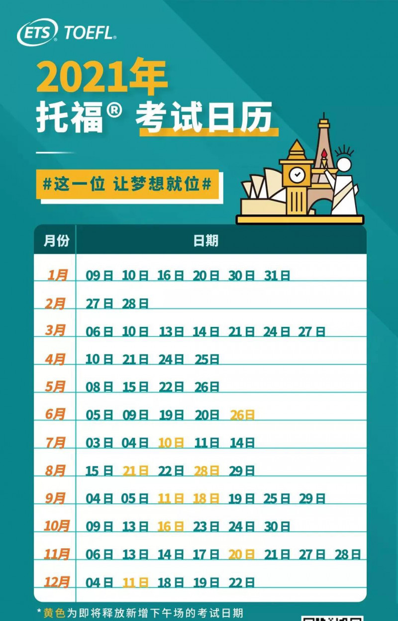 注意 2021年托福考试日期又新增了9场 6月到12月的都有内容图片_1