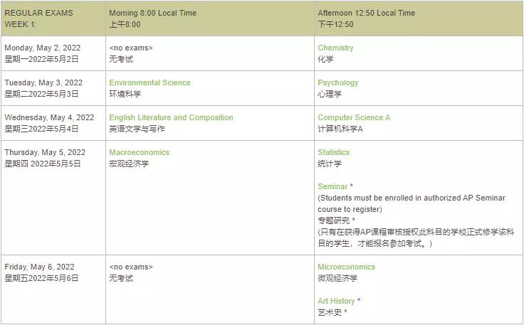 2022AP考试时间表,大陆 韩国 新加坡3地汇总内容图片_2